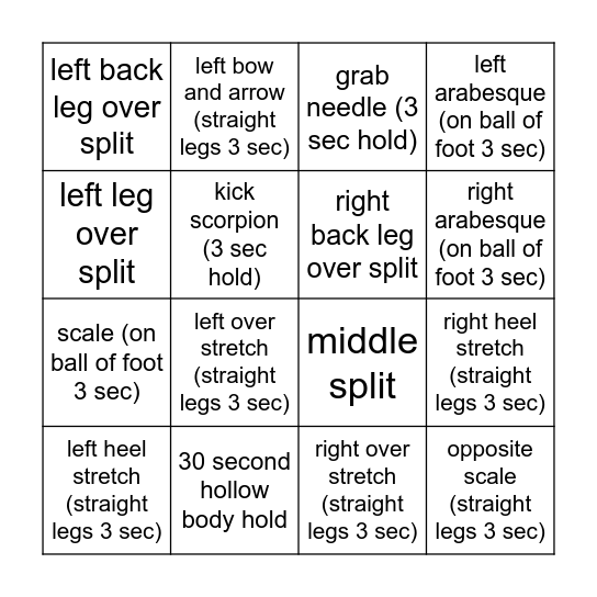 Leah's Bingo Card Bingo Card
