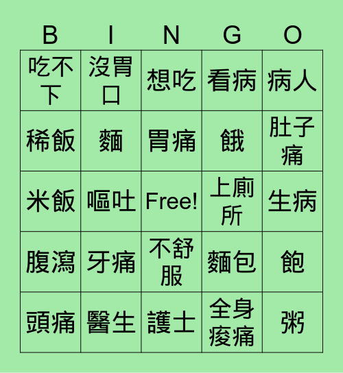 醫院看診 Bingo Card