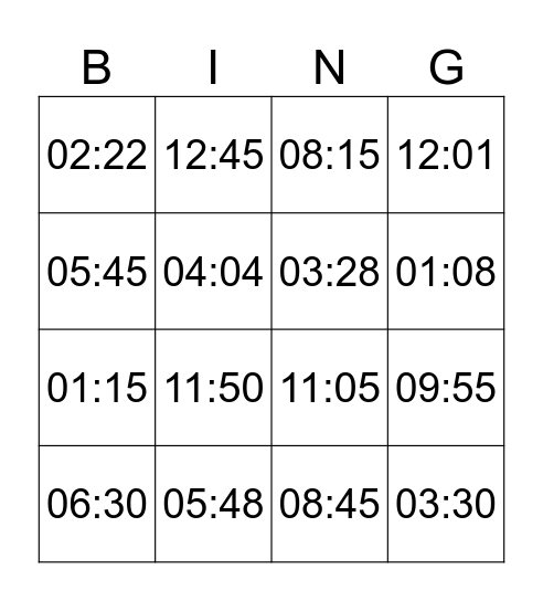 现在几点？ Bingo Card