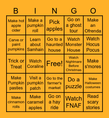 October Bingo Card