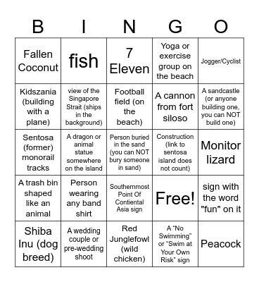 WWD Amazing Run Sentosa Bingo Card