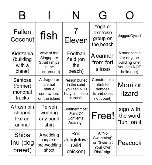 WWD Amazing Run Sentosa Bingo Card