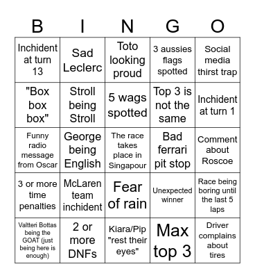 Singapouuuuuuur Bingo Card