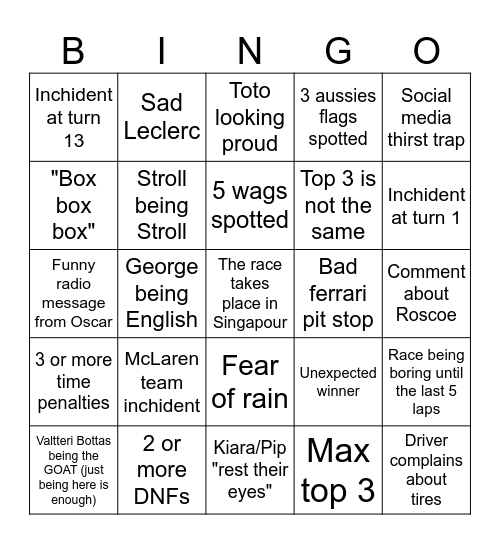Singapouuuuuuur Bingo Card