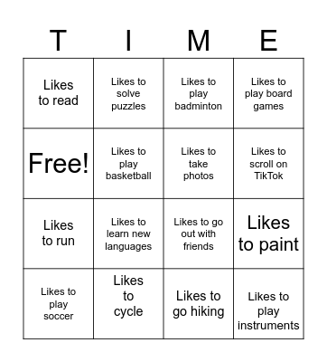 Leisure Bingo Card