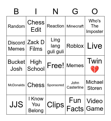 YT Shorts Bingo Card