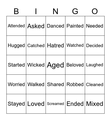 "ED" ending sounds (2) Bingo Card