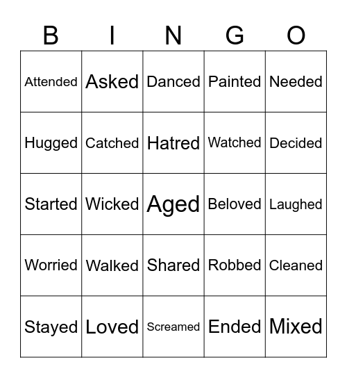 "ED" ending sounds (2) Bingo Card