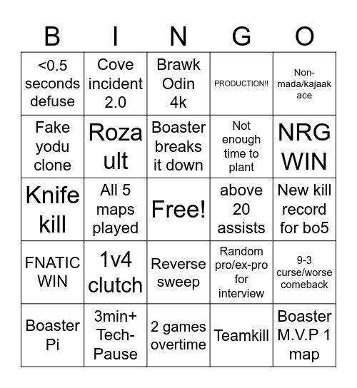Champs 2025 Bingo Card
