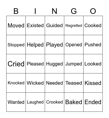 "ED" ending sounds Bingo Card