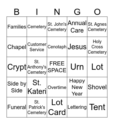 CEMETERY BINGO Card