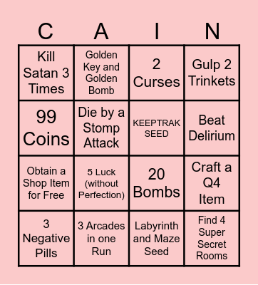 Cain Bingo Card
