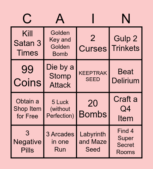 Cain Bingo Card
