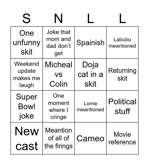 Untitled Bingo Card