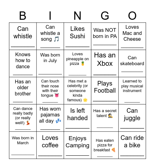 YOUTH HUMAN BINGO Card