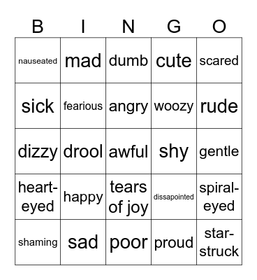 Feelings Bingo Card