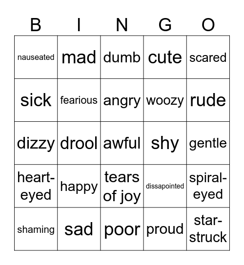 Feelings Bingo Card