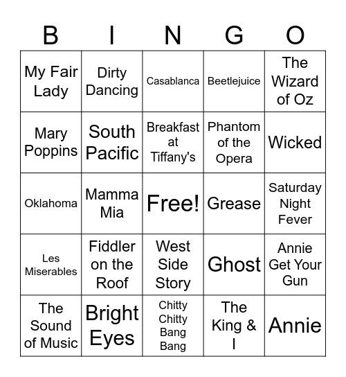 Musicals Bingo Card