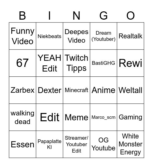 TikTok Bingo Card