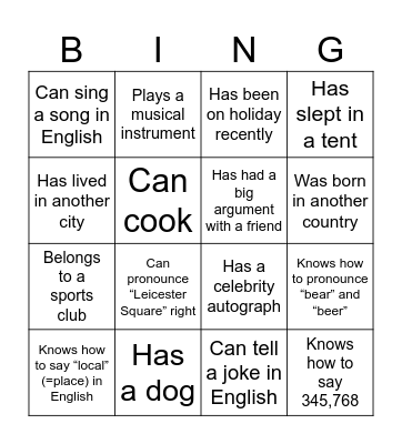 FIRST DAY BINGO Card