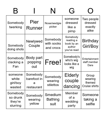 People Watching Bingo Card