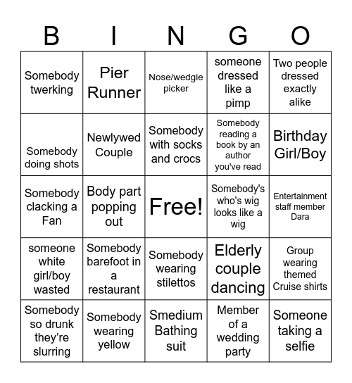 People Watching Bingo Card