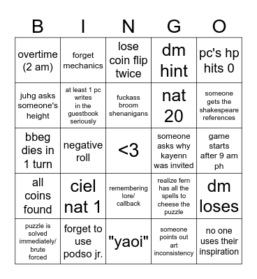 it's wedding season i guess Bingo Card