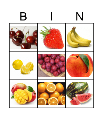 Fruits Bingo Card