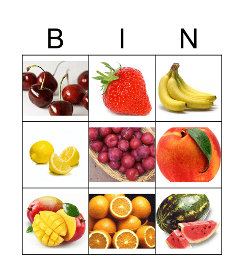 Fruits Bingo Card