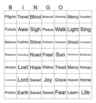 Sunday Service 10/5/2025 Bingo Card