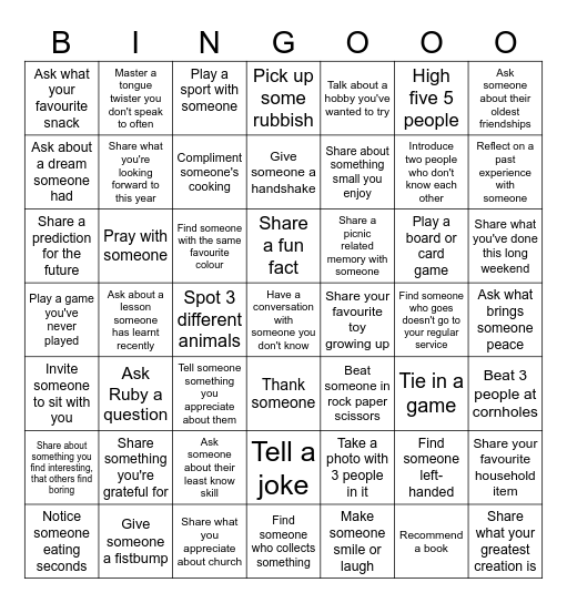 Church Bingo Card