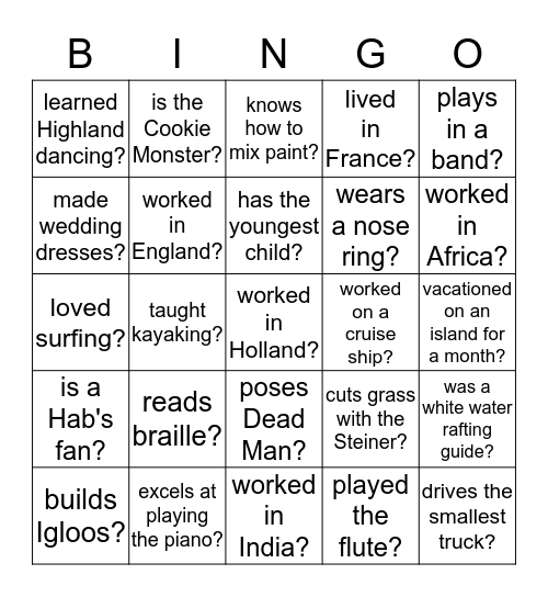 FAMILY BINGO..Fill all the squares to win……... Who…….. Bingo Card