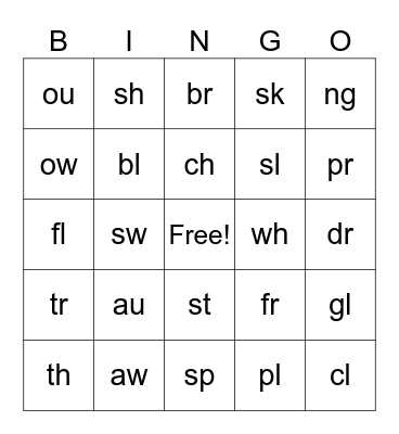 Blends and Diagraphs Bingo Card