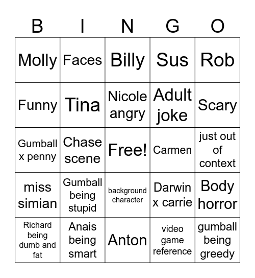 gumball bingo :D Bingo Card
