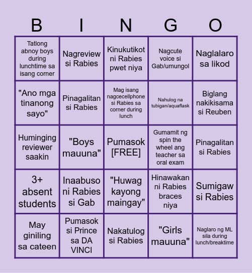BINGO FOR ORAL EXAMS!! Bingo Card