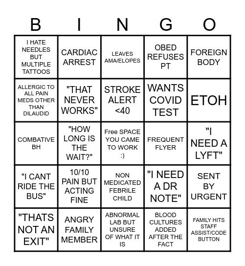 ER BINGO Card