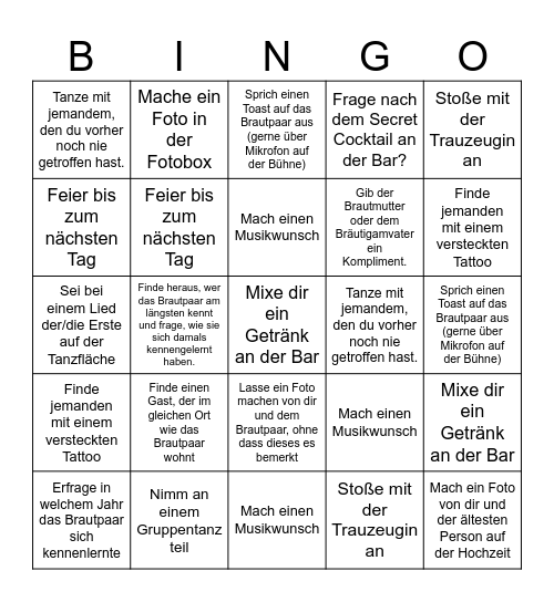 Hochzeitsbingo Card