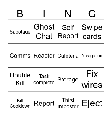 Among Us Party Bingo Card