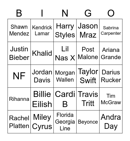 Music Bingo Card