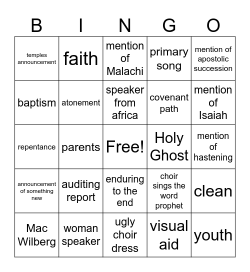 Sunday GC Bingo Card