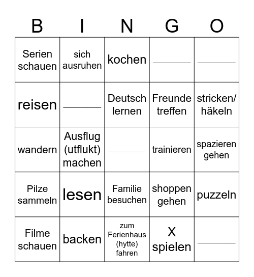 Herbstferien Bingo Card