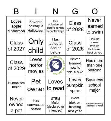 SODA Icebreaker BINGO Card