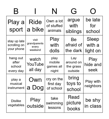"Used to" ESL Bingo Card