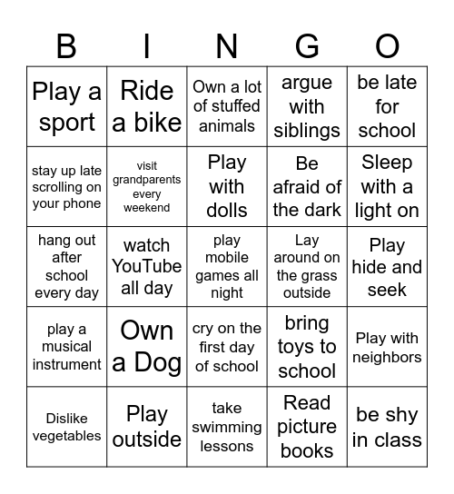"Used to" ESL Bingo Card