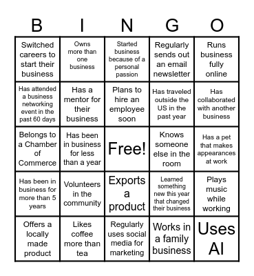 Biz Buddy Bingo Card