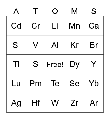 ATOMS Bingo Card