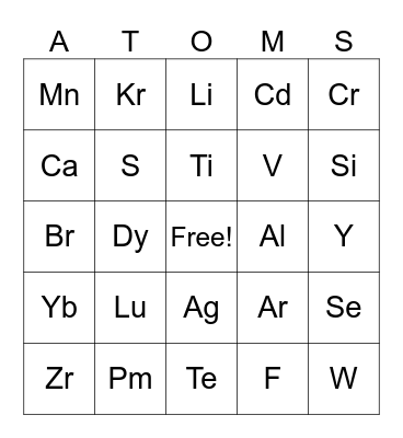 ATOMS Bingo Card