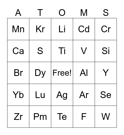 ATOMS Bingo Card