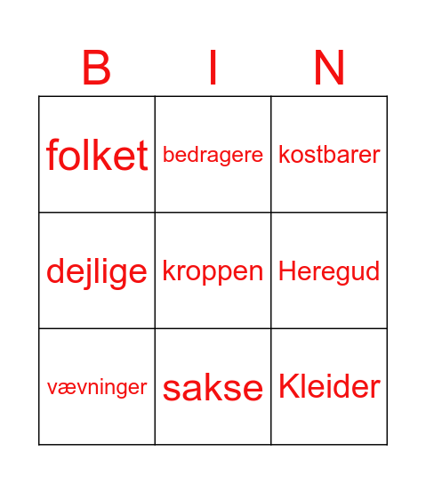 eventyr Lotto Bingo Card