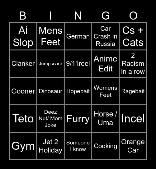 Instagram reel bingo Card